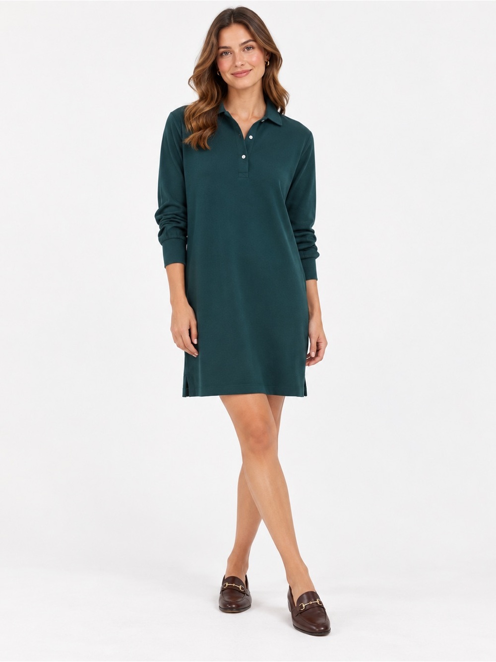 Tuckernuck Dark Teal Long-Sleeve Polo Shirt Dress
